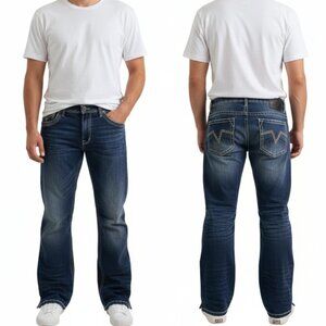 True Luck Rocco Jeans Dark Wash Bootcut Distressed Mens Size 34x32 Y2K Americana